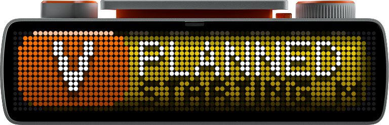 Yellow page with hazard stripe edges, PLANNED, and the notice beneath