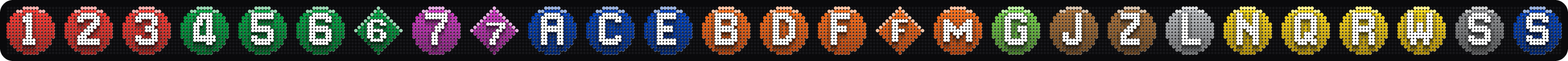 Generated route bullets for every NYC subway line: 1-7, A-Z, shuttles, SIR